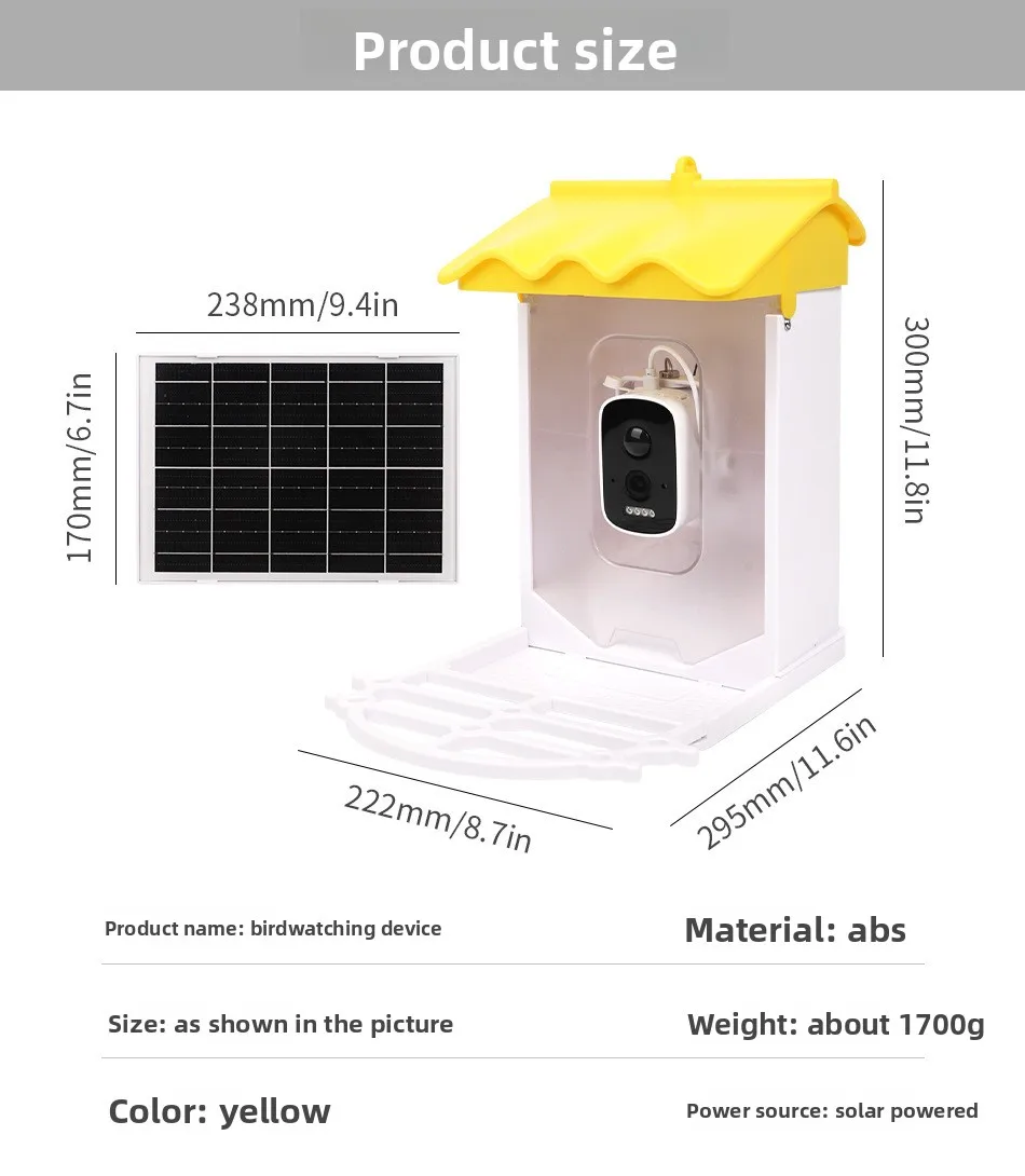 Intelligent Bird Feeder with Live View Camera LCD Display ABS Material Waterproof Outdoor Use 110-240V Automatically Charged