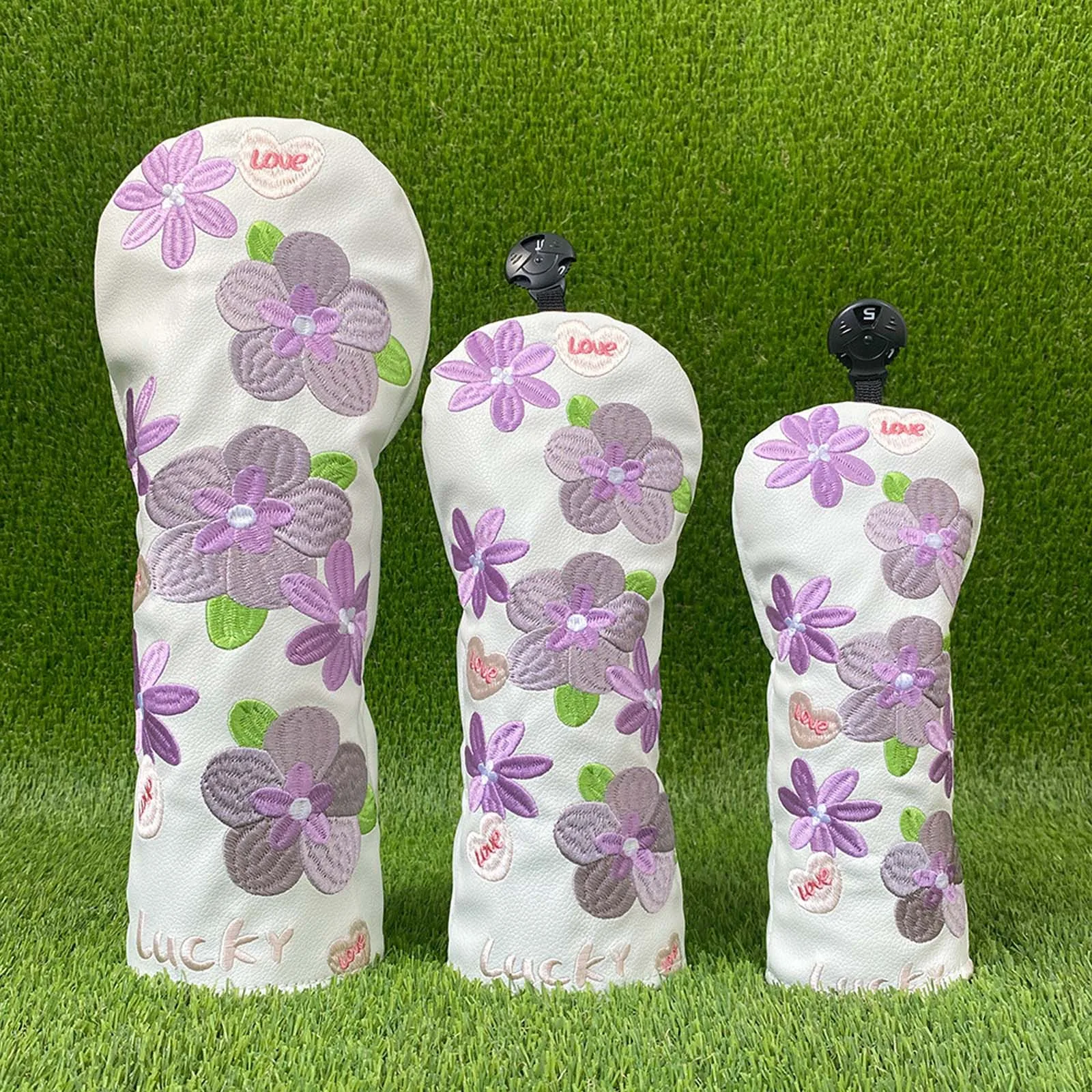 

Creative Flower Embroidery Golf Club Head Cover 1 3 5 UT Club Protectors PU Leather Headcover with Velvet Lining