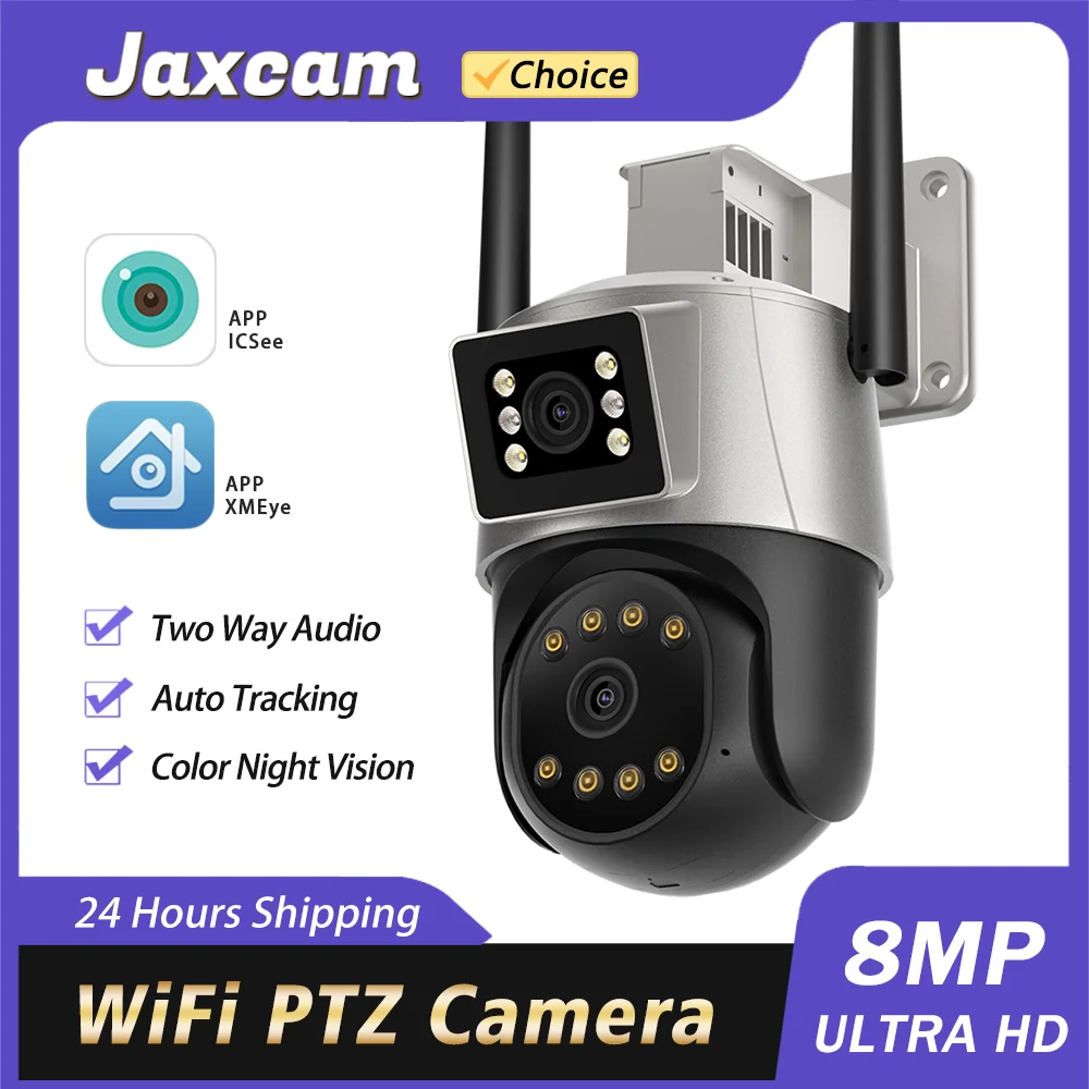 

8MP 4K WIFI Camera Outdoor Dual Screen Dual Lens PTZ IP Camera Color Night Vision CCTV Surveillance Camera Auto Tracking ICSEE