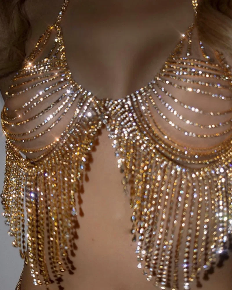 

Sexy Tassel Sun Claw Bra Chain Luxury Nightclub Diamond Brooch Trend Rhinestone Body Chain Fashion Exquisite jewelry chest chain