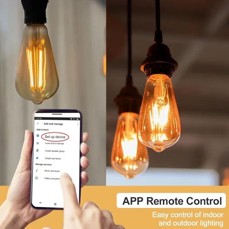 OPPLE 110V WiFi Vintage Smart Blub LED Filament E26 4Pcs Light Bluetooth Edison Bulbs Alexa Google Home 120V 40W Equivalent ST19