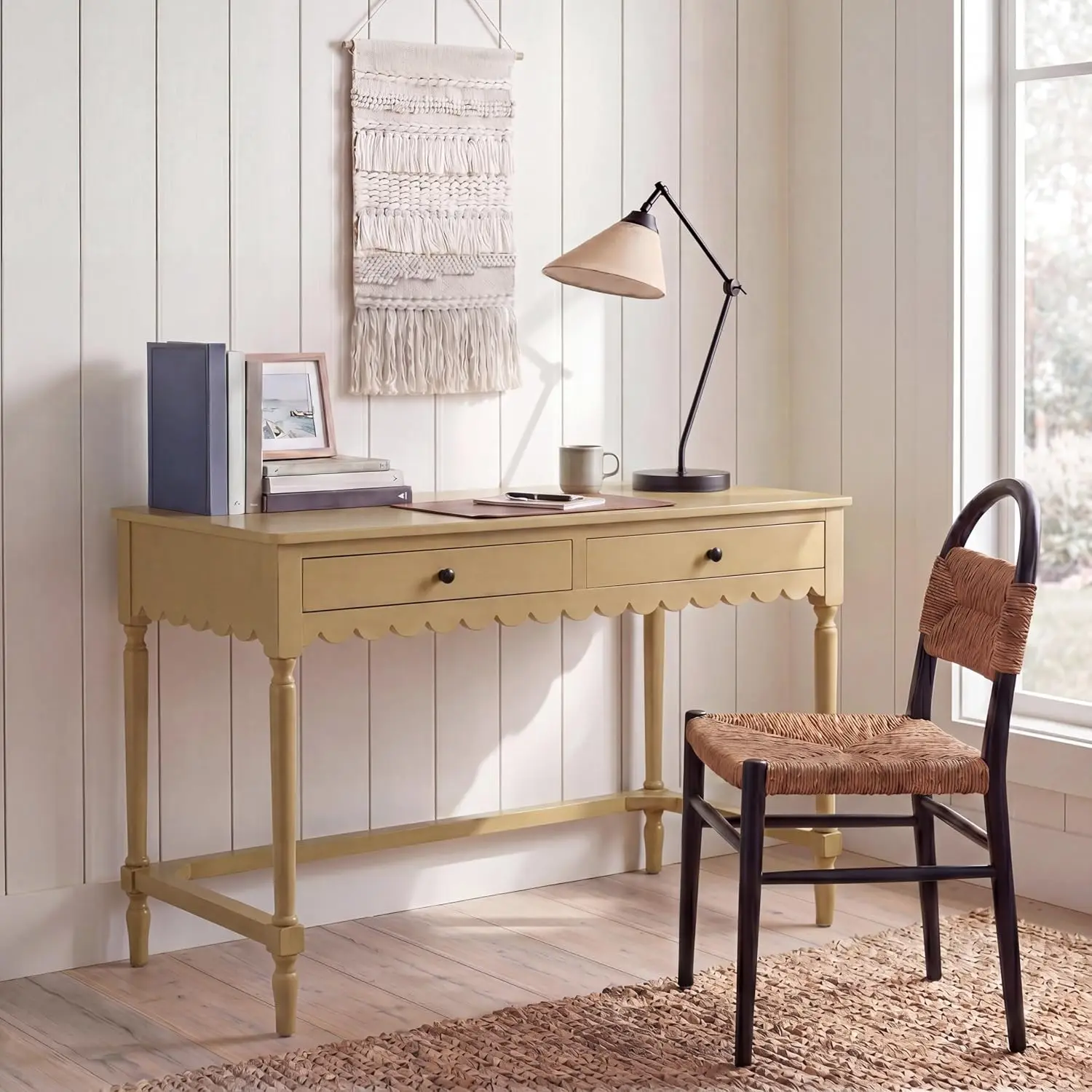 Solid Wood 2-Drawer Writing Desk Classic Storage Design Home Office Den Living Room 42.1