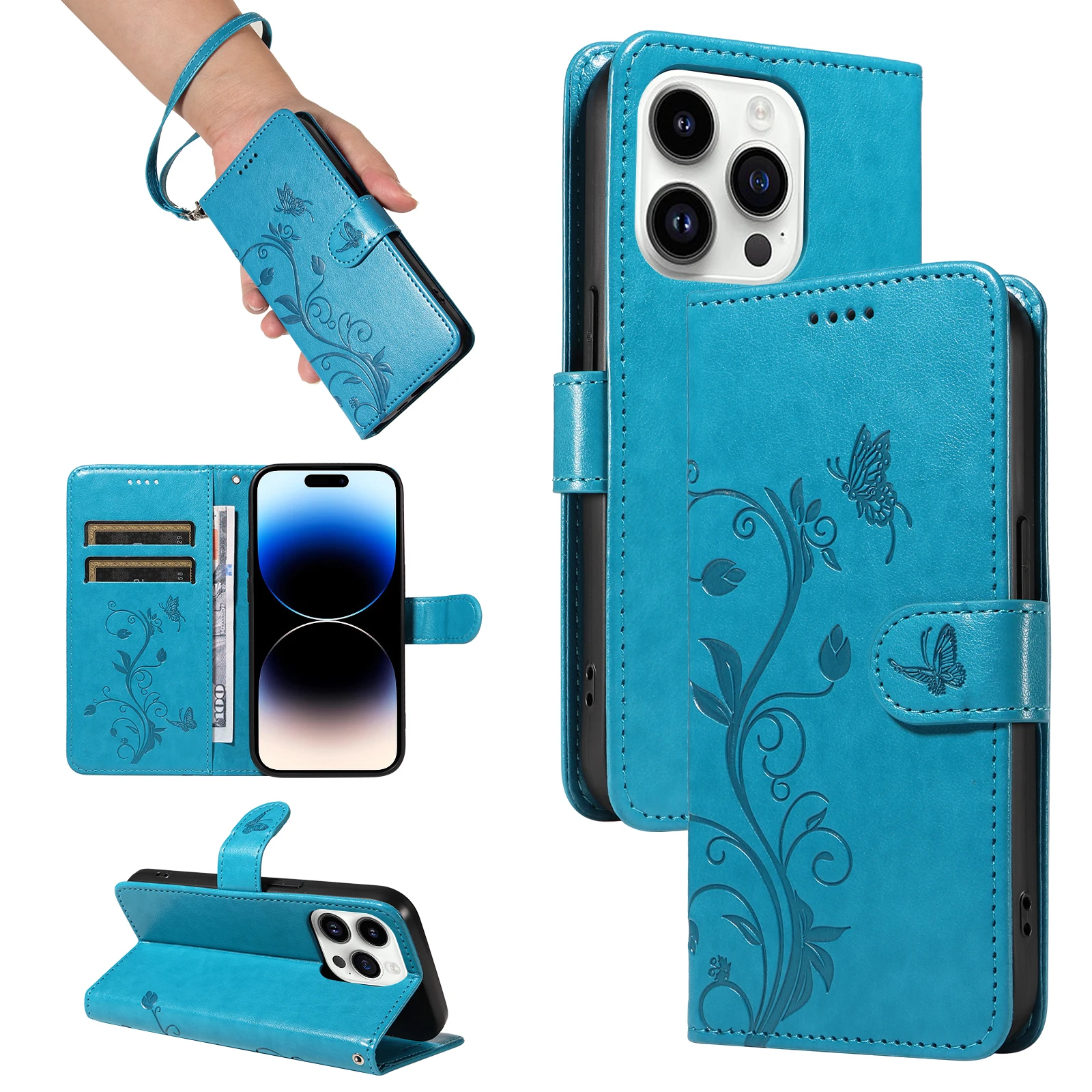 

Phone Case Embossing Leather Flip For iPhone 16E Pro iPhone 17Air Promax Magnetic Wallet Cover Dust And Fall Prevention