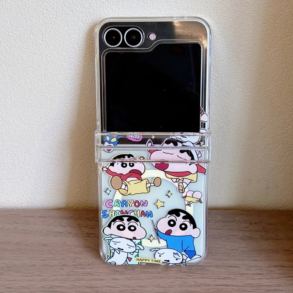 Cute Anime Crayon Shin-chan Magnetic Holder Magsafe Wireless Charge Phone Case For Samsung Galaxy Z Flip 8 7 6 5 Hard TPU Cover view 6