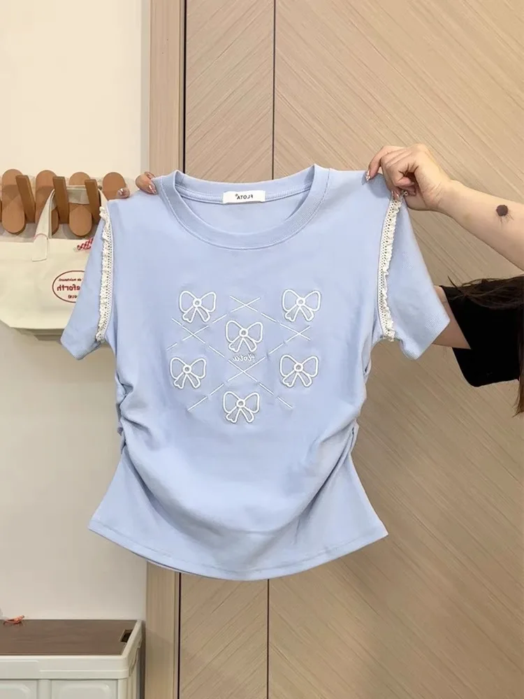 Purple Short Sleeve Shoulder T-Shirt Short Style for Small Figures Guangzhou Thirteenth Factory Women's Fashion Summer Top