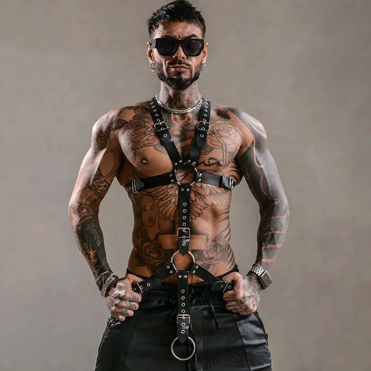 

Men Sexy Leather Vest Bondage Lingerie Gay Harness Adjustable Body Chest Harness Full Body Strap Belt Exotic Accessorie