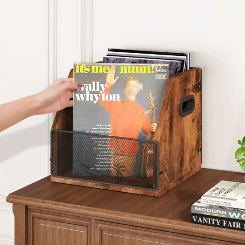 Vinyl Record Storage Holder Record Box Case Crate Album Magazine Holder Wooden Desktop CD Storage Box For Magazines Files Books