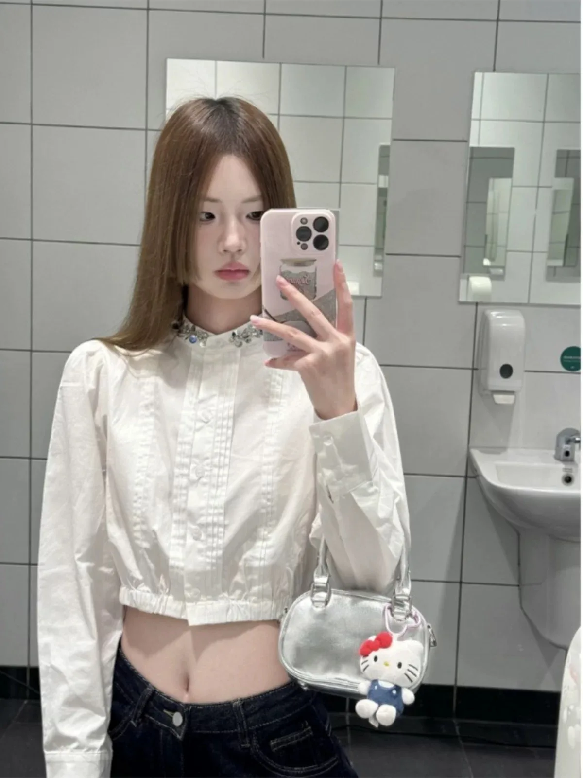 

Chic Glitter Long Sleeve Short Length Loose Women's Shirt Early Autumn New Style Commute Style UV Protection Polyester Fabric