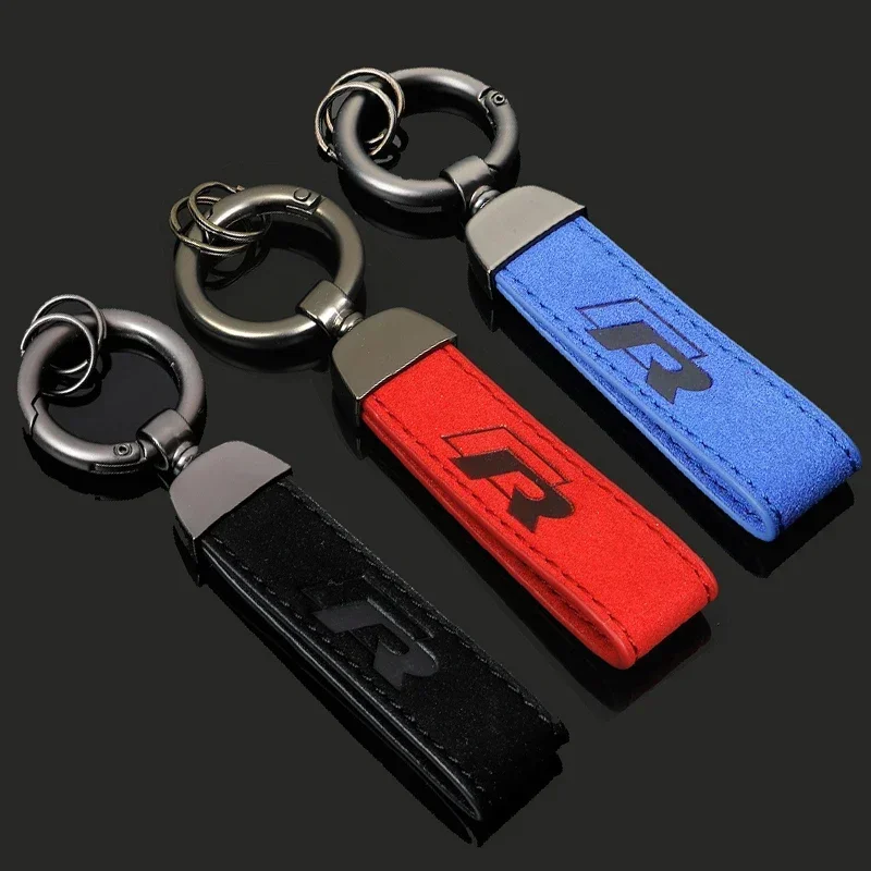 Suede Car Logo Keychain for Volkswagen Passat B5 B6 Polo Tiguan Golf Santana Touran Magotan Jetta Beetle Bora Key Ring Pendant