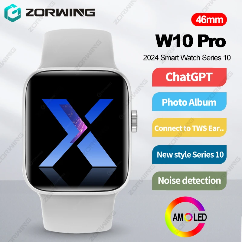 

W10 Pro AMOLED Smart Watch X Gen2 ChatGPT Noise Detection NFC Smartwatch Series 10 Men Women Compass Sport Watch for Android IOS