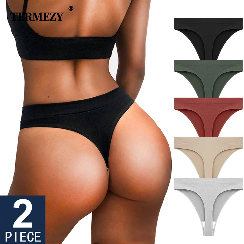 TERMEZY 2Pcs/Lot Women Sexy 5 Color Panties Low-waist Comfort Underwear G String Thong Breathable Lingerie Temptation Intimates