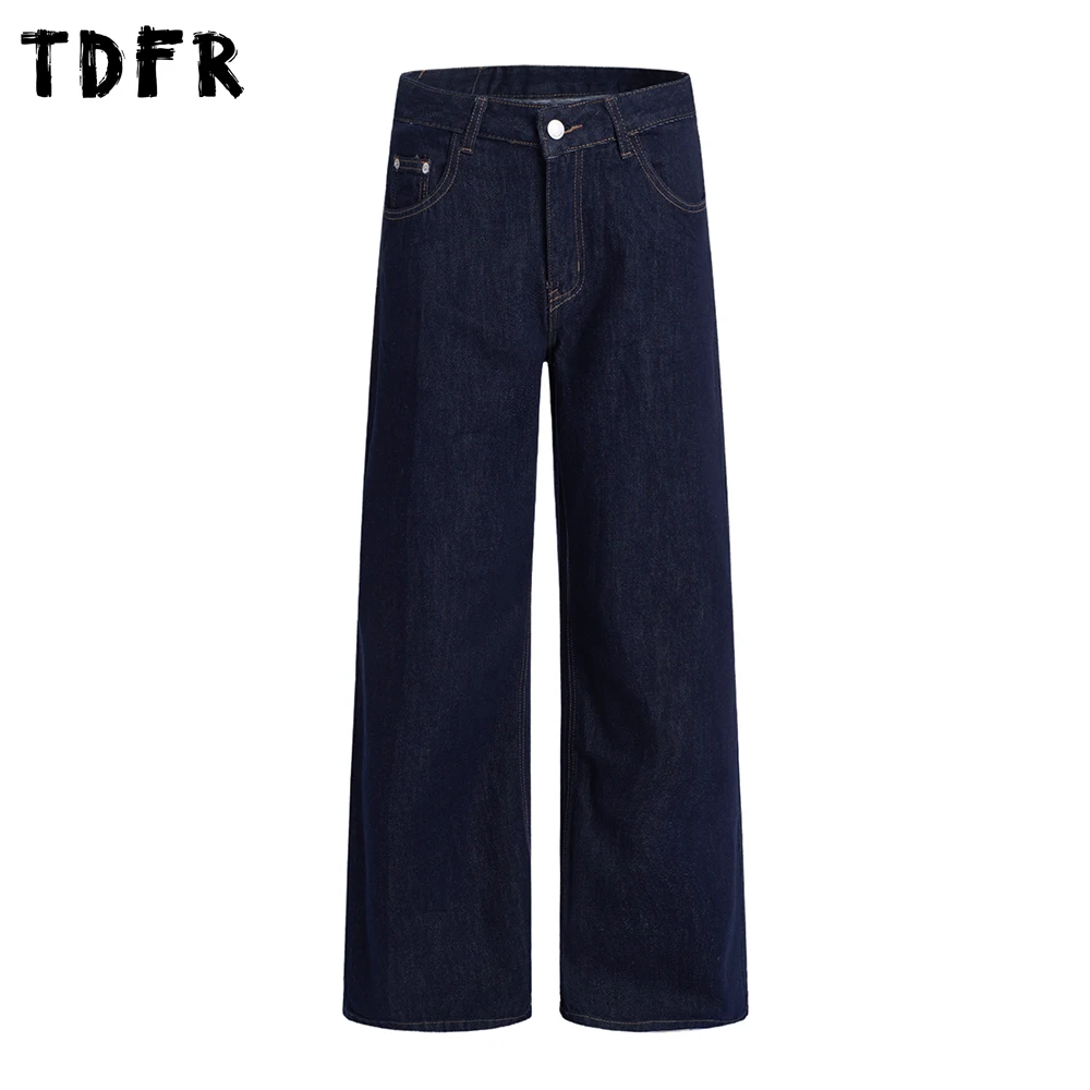

Retro Pocket Raw Jeans Mens Casual Simple Washed Baggy Wide Leg Straight Denim Pants Man