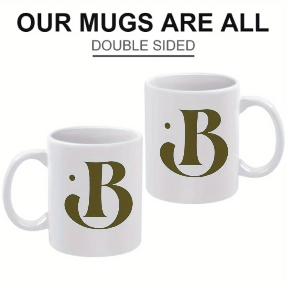 1pc Funny B-Shaped Dot Design Ceramic Mug 11oz - White Coffee Cup with Brown Letter B & Dot Accent, Hand