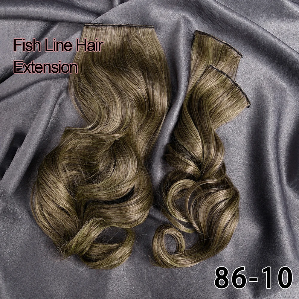 DinDong Fish Line Clips in Hair Extensions 16 inch Synthetic Invisible Wire Hair Extensions Wavy 3 Pieces Natural Hair Clips