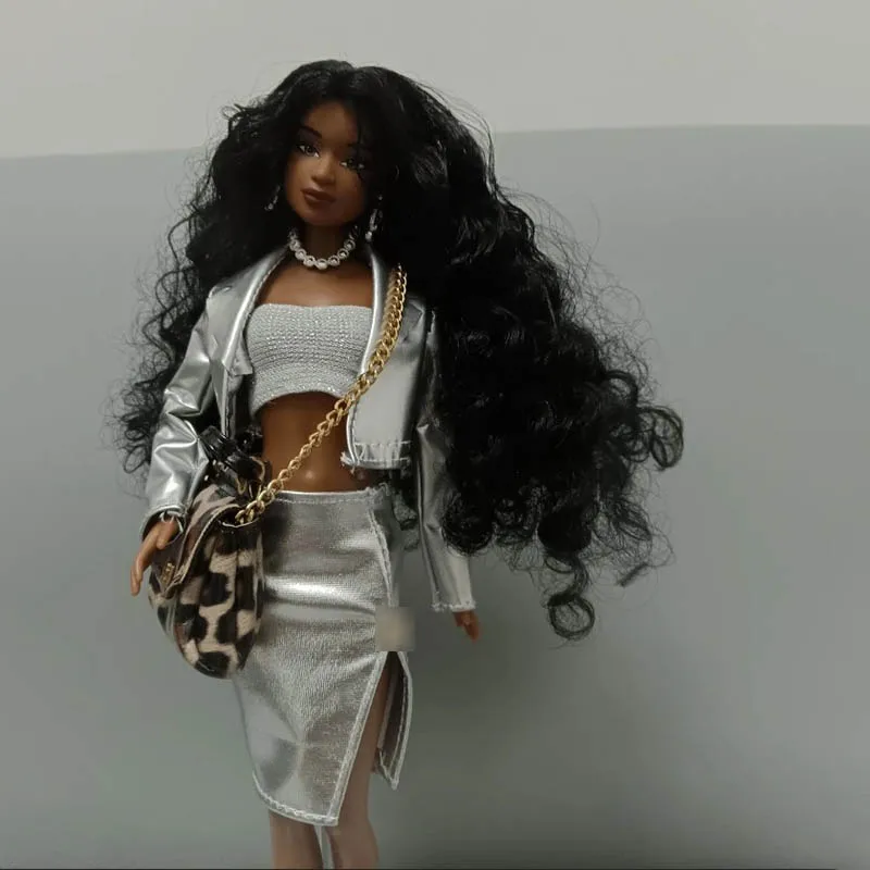 Vêtements de supermodèle à la mode, 5 pièces/ensemble, veste en cuir + gilet + jupe + chapeau, série Spice Girls pour habillage de poupée de 30cm, 1/6