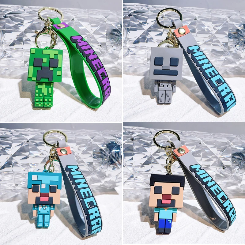 Minecraft Figure Keychain Anime My World Cartoon Creeper Doll Silicone Pixel Pendant Keyring Car Backpack Pendant for Men Women