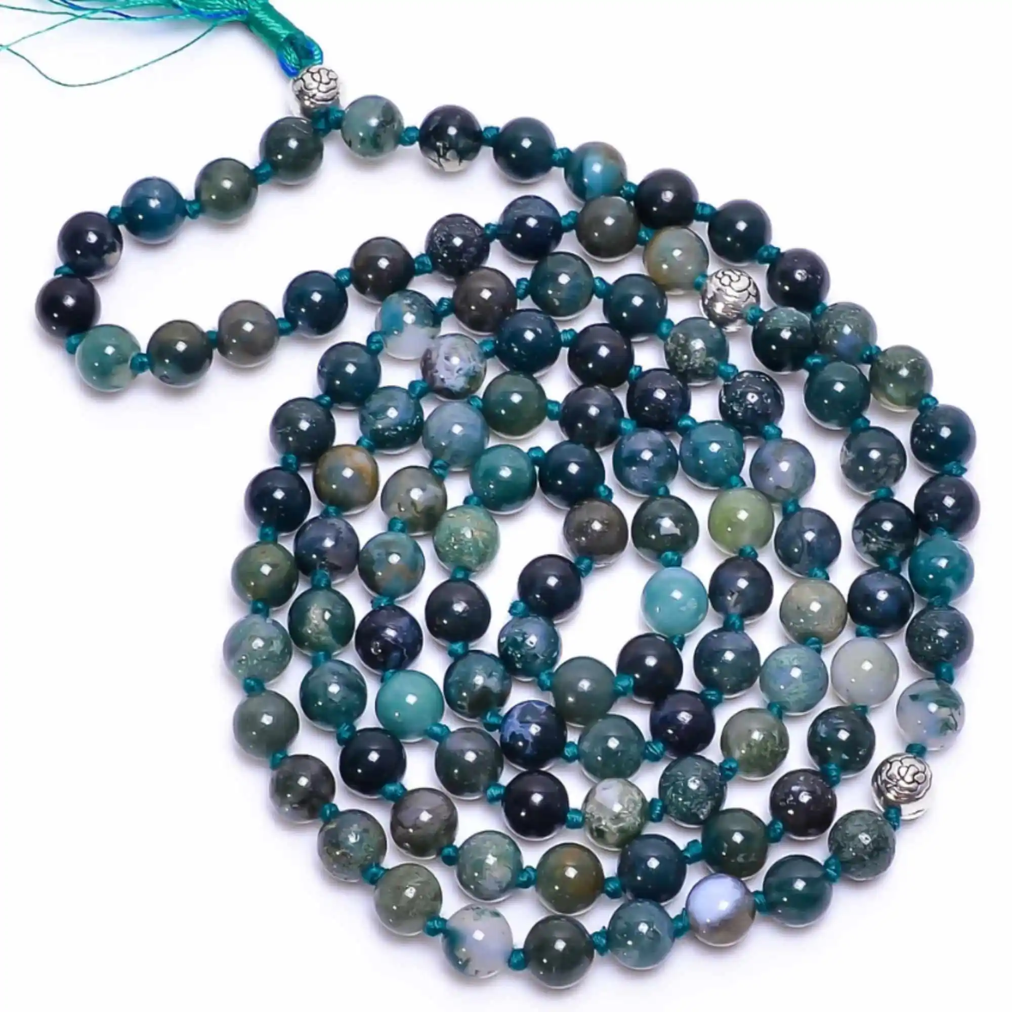 8mm Natural knot Boho Moss Agate gemstone beads necklace Calming Prayer Handcrafted Natural stone Healing Inspiration  Men