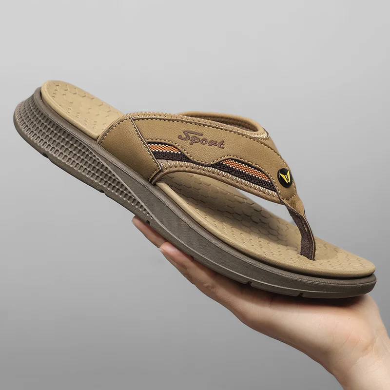 Male All Match Soft Flip Flops Light Flexible Wearproof Anti Slip Sole Fashion Daily Beach Outdoor Slide Sandals