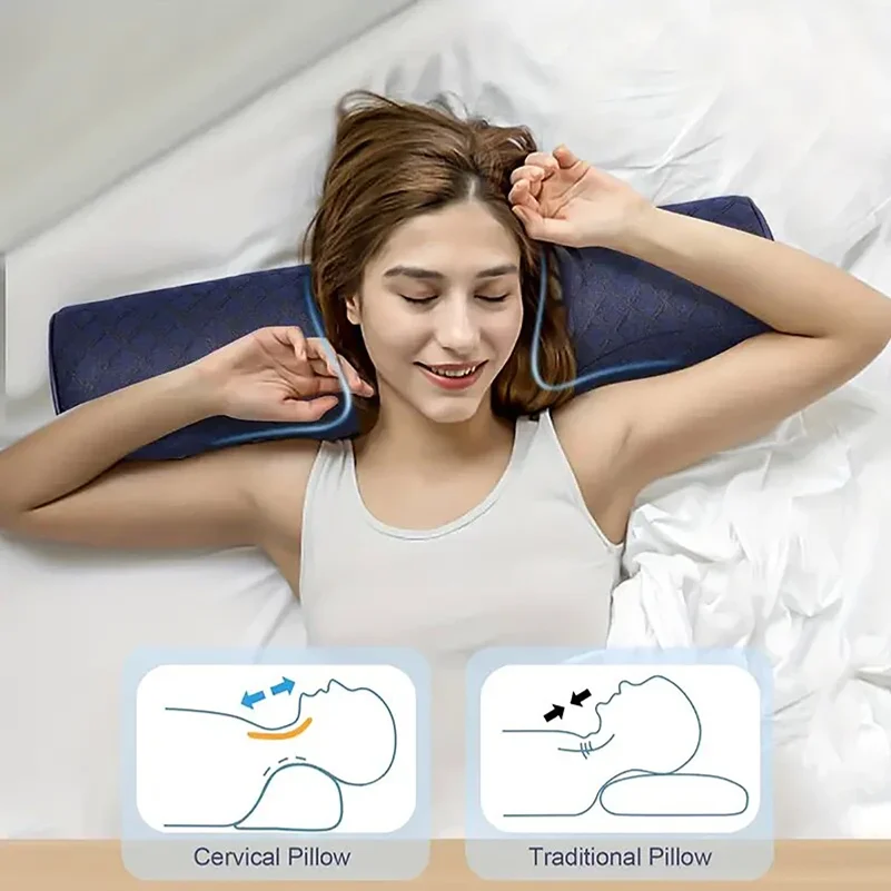 Cervical Memory Foam Pillow with Magnetic Massage Points, Ergonomic Contour Neck Support Pillow Relieve Neck Pain, 100% Polyeste