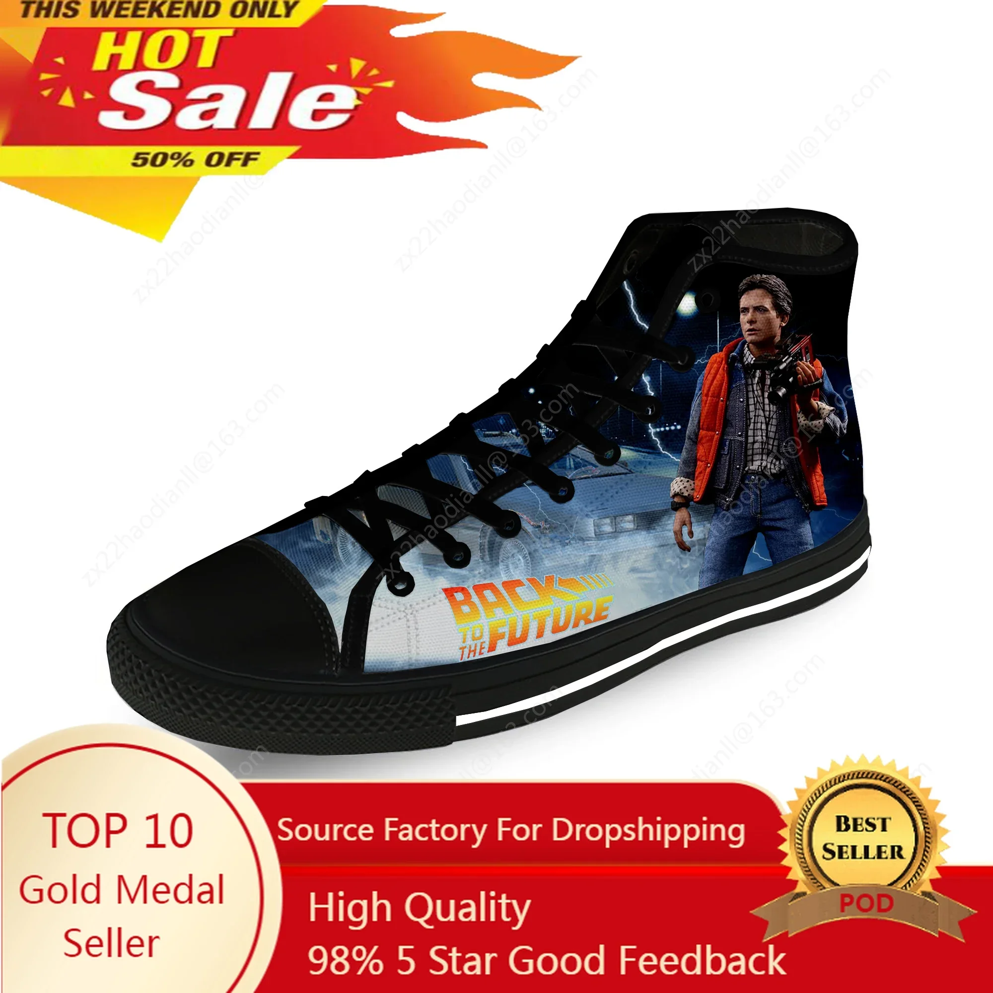 Movie Back To The Future Funny Casual Cloth Fashion 3D Print High Top Canvas Shoes Men Women Lightweight Breathable Sneakers