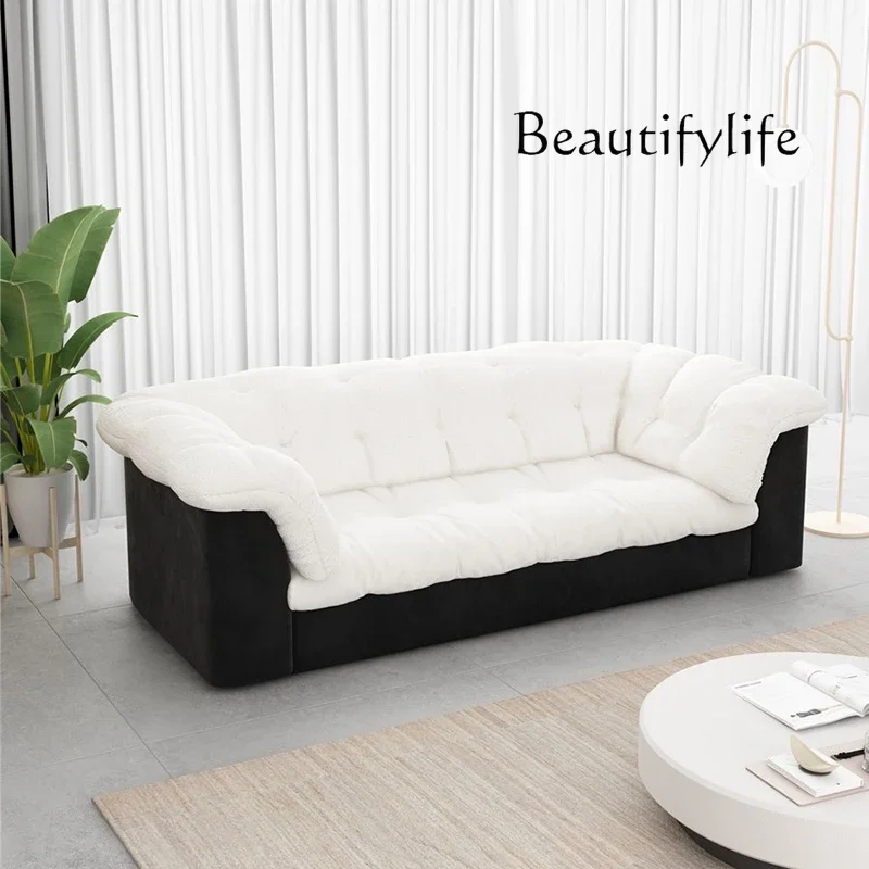 

J French Small Apartment Living Room Modern Simple Sofa Fabric Removable And Washable Black And White Lazy Straight Sofa