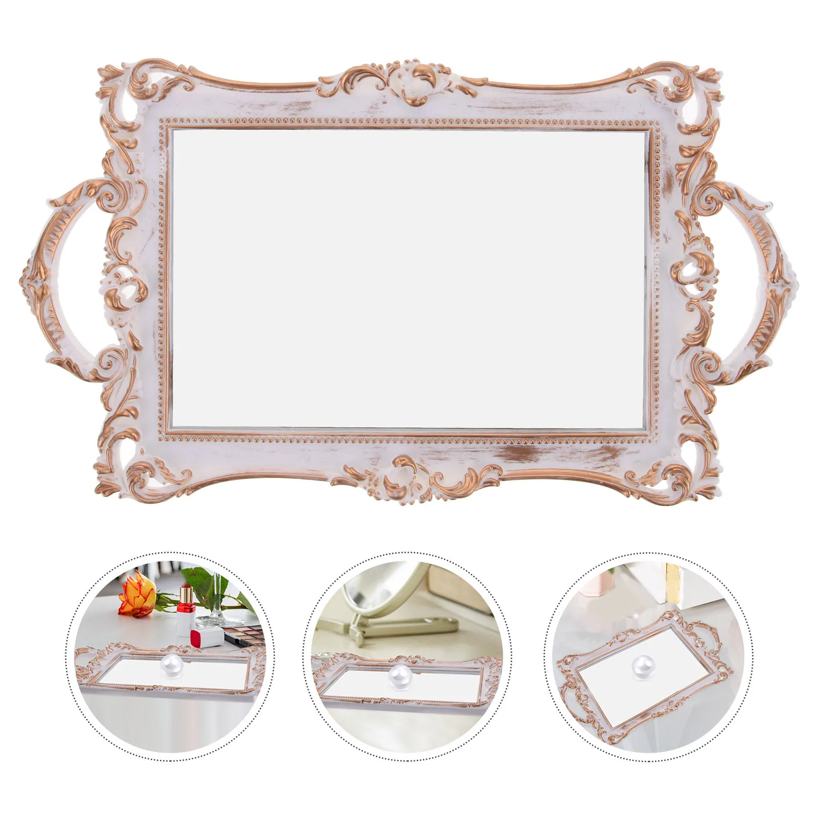 

Mirror Vanity Tray for Jewelry Storage Rings Necklaces Earrings Perfume Makeup Organizer Decorative Tray for Dresser Bathroom