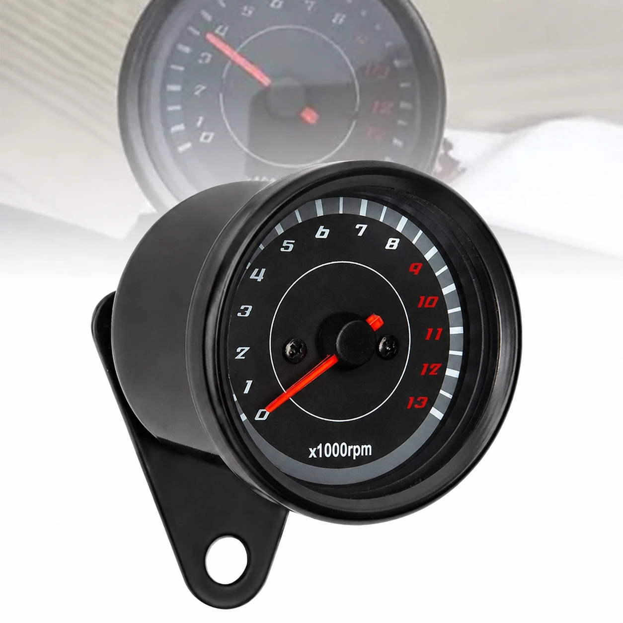 Black Vintage Motorcycle RPM Tachometer Gauge 13K Stainless Steel Shell Analog Tacho Meter Universal Motorbike Accessory