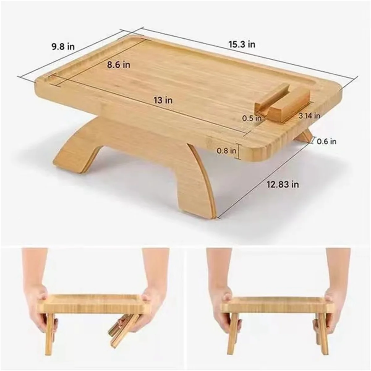 Sofa Clip on Side Table for Wide Couches Arm, Foldable Couch Tray with 360° Rotating Phone Holder for Eating/Drinks