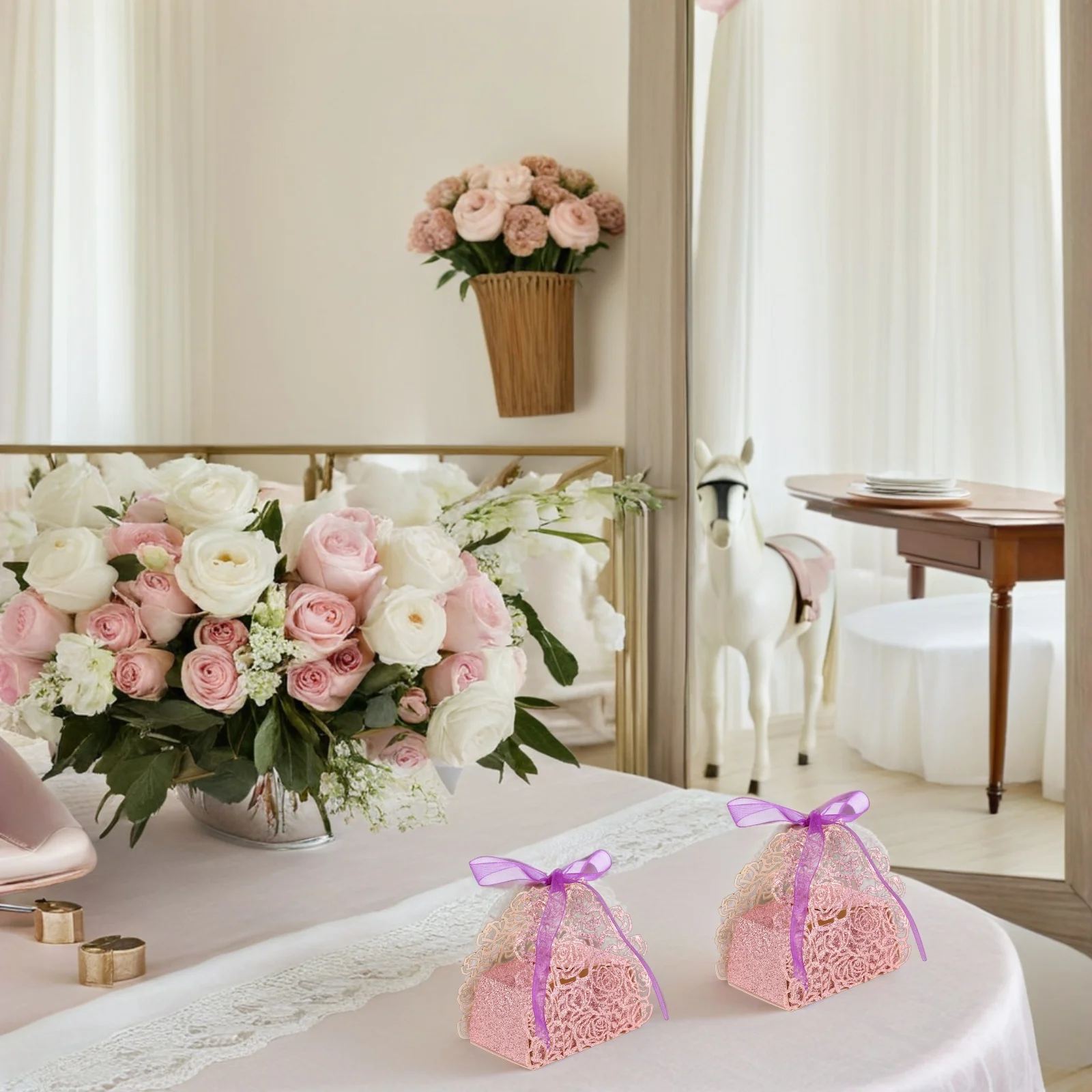 กล่องใส่ขนมงานแต่งงาน สีโรสโกลด์ หรูหรา ของชำร่วยงานเลี้ยง สำหรับงานหมั้นและงานแต่งงาน บรรจุภัณฑ์ของขวัญ