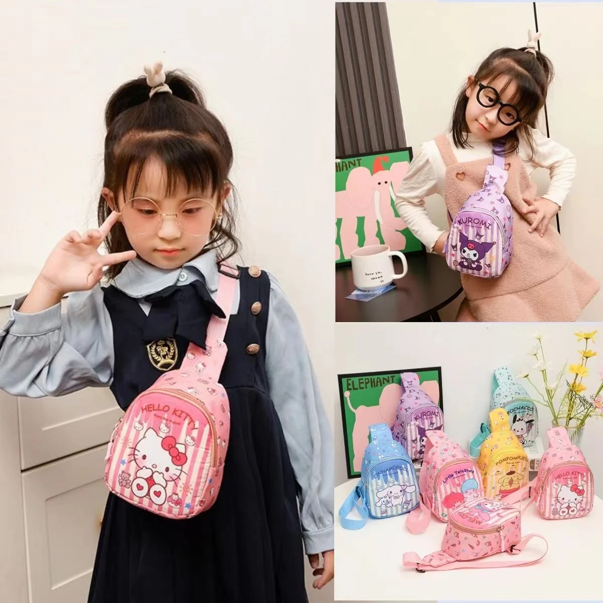 Kuromi bag Melody children's crossbody bag handsome boy's small bag travel KiT cat jade Guigou princess style girl's chest bag