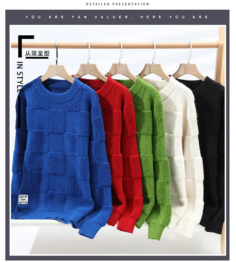 New Men's Pullover Knitted Sweater Autumn and Winter Crew Neck Men's Warm Pullover Sweater