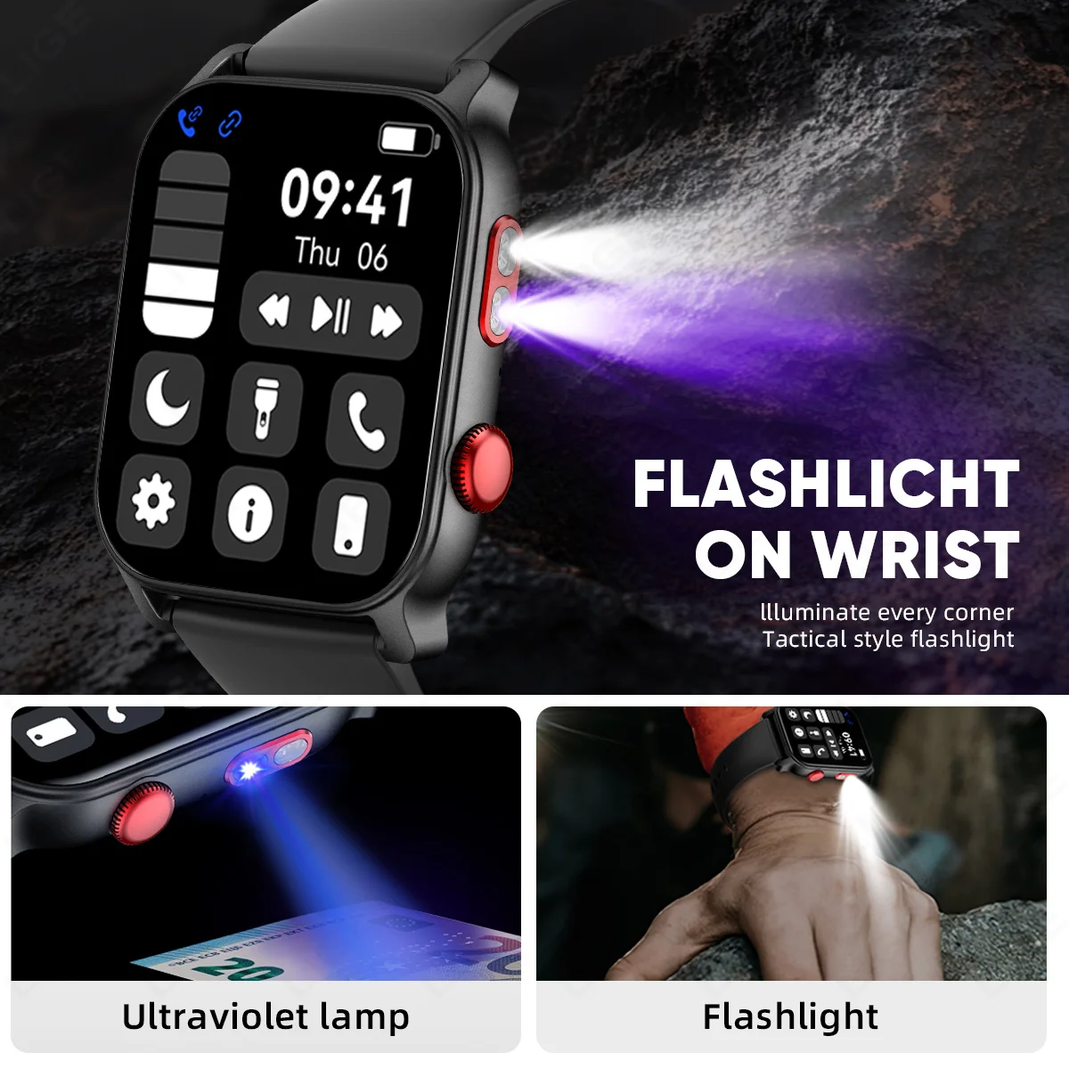 LIGE Nuovo Smart Watch Uomo Donna 1.83 pollici Bluetooth Chiamata Messaggio Promemoria Monitoraggio della salute 24 ore su 24 Smart Watch per sistema operativo Android