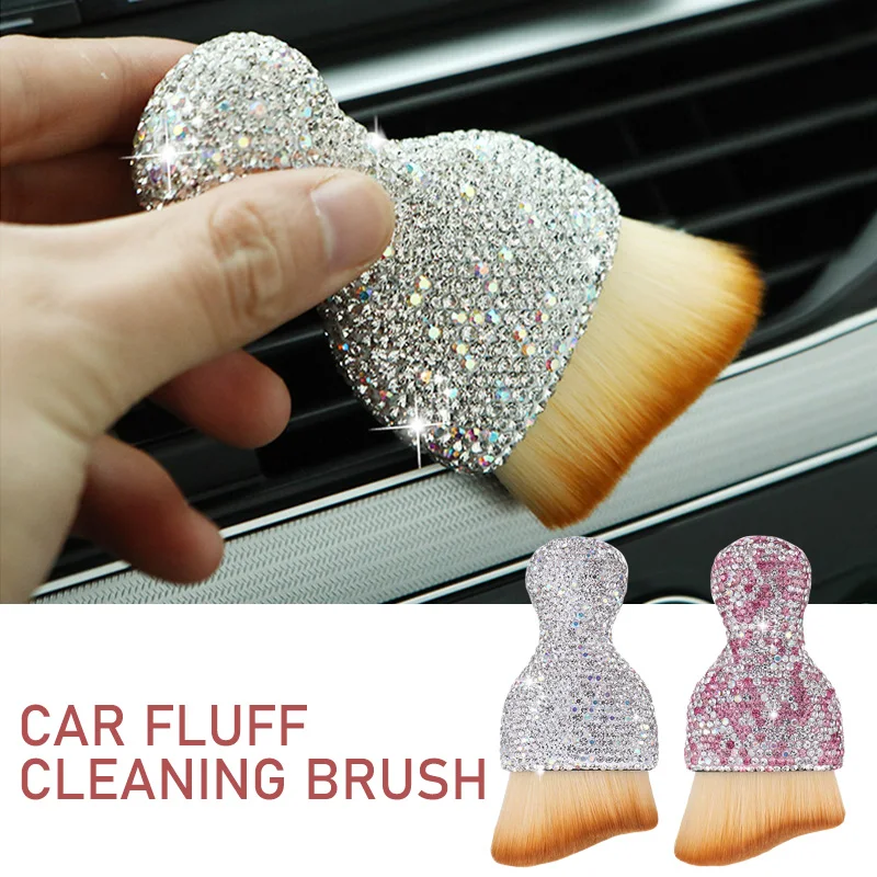 

10cm Luxury Rhinestones White/Pink Car Soft Detail Brush Shiny Cleaning Tool Auto Air Outlet Dash Gap Detailing Brushes Women