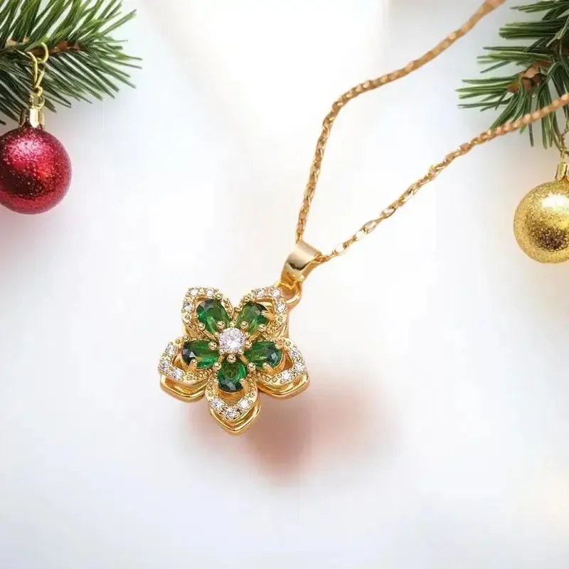 ضوء فاخر تدور الزركون زهرة قلادة قلادة للنساء الذهب اللون جودة عالية الشعور سلسلة القلائد هدايا مجوهرات الحفلات