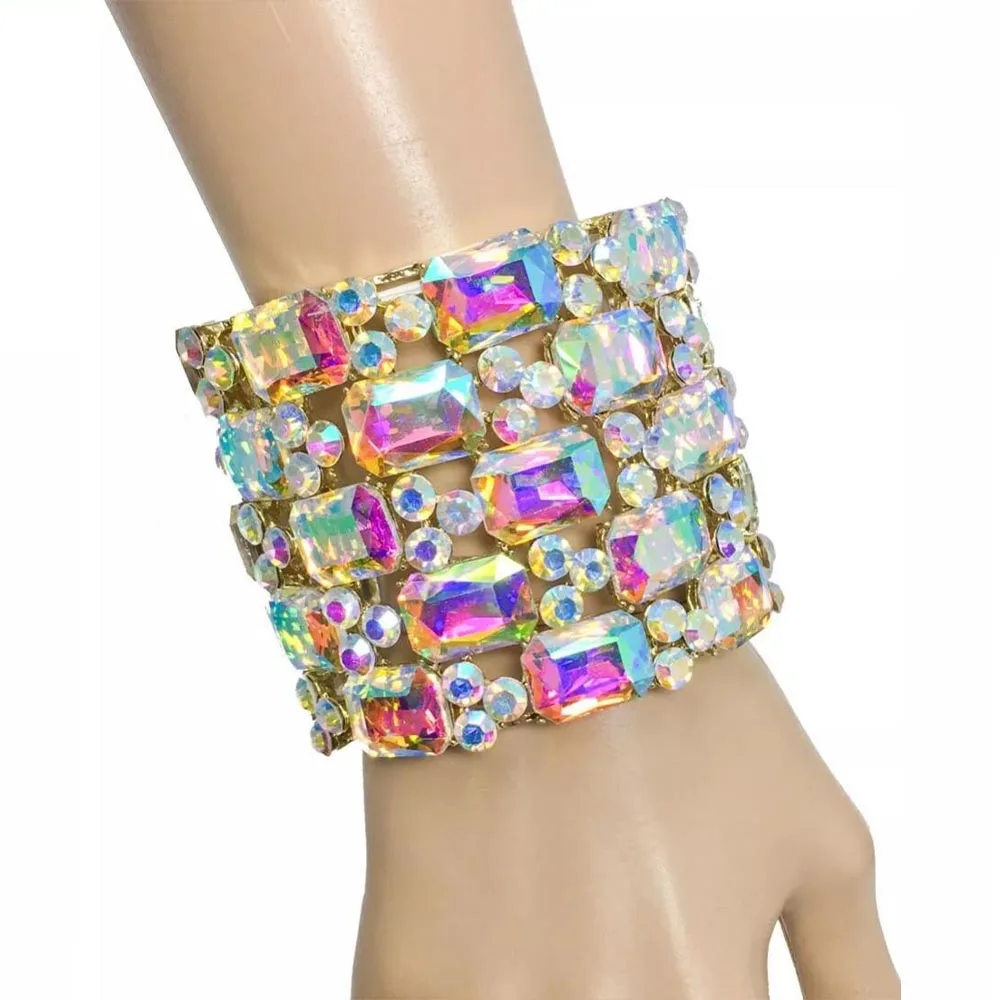 

Stonefans AB Crystal Exaggerated Square Bracelet Chain Drag Queen Jewelry Fashion Large Gift Rhinestone Wrist Decoration Party