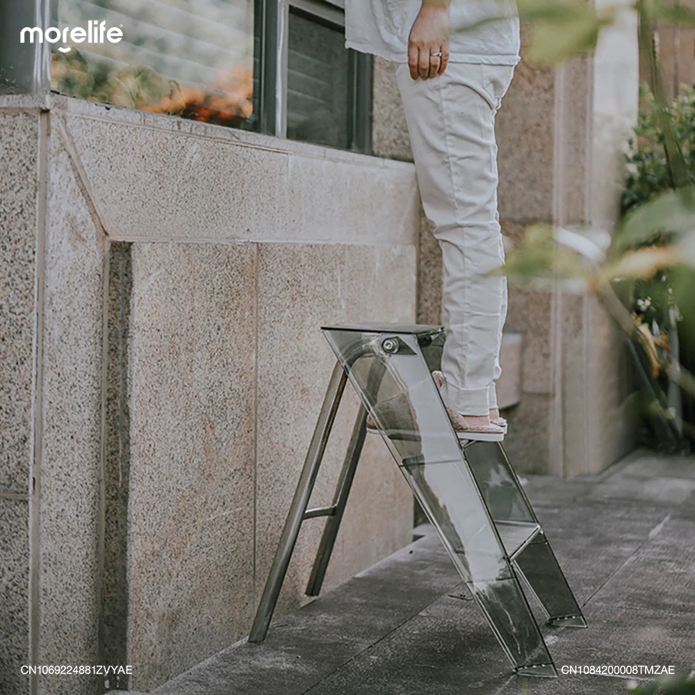 Nordic Acrylic Transparent Step Stools Folding Storage Multifunctional Three Step/five Step Ladders Anti Slip Pedal Furniture F1