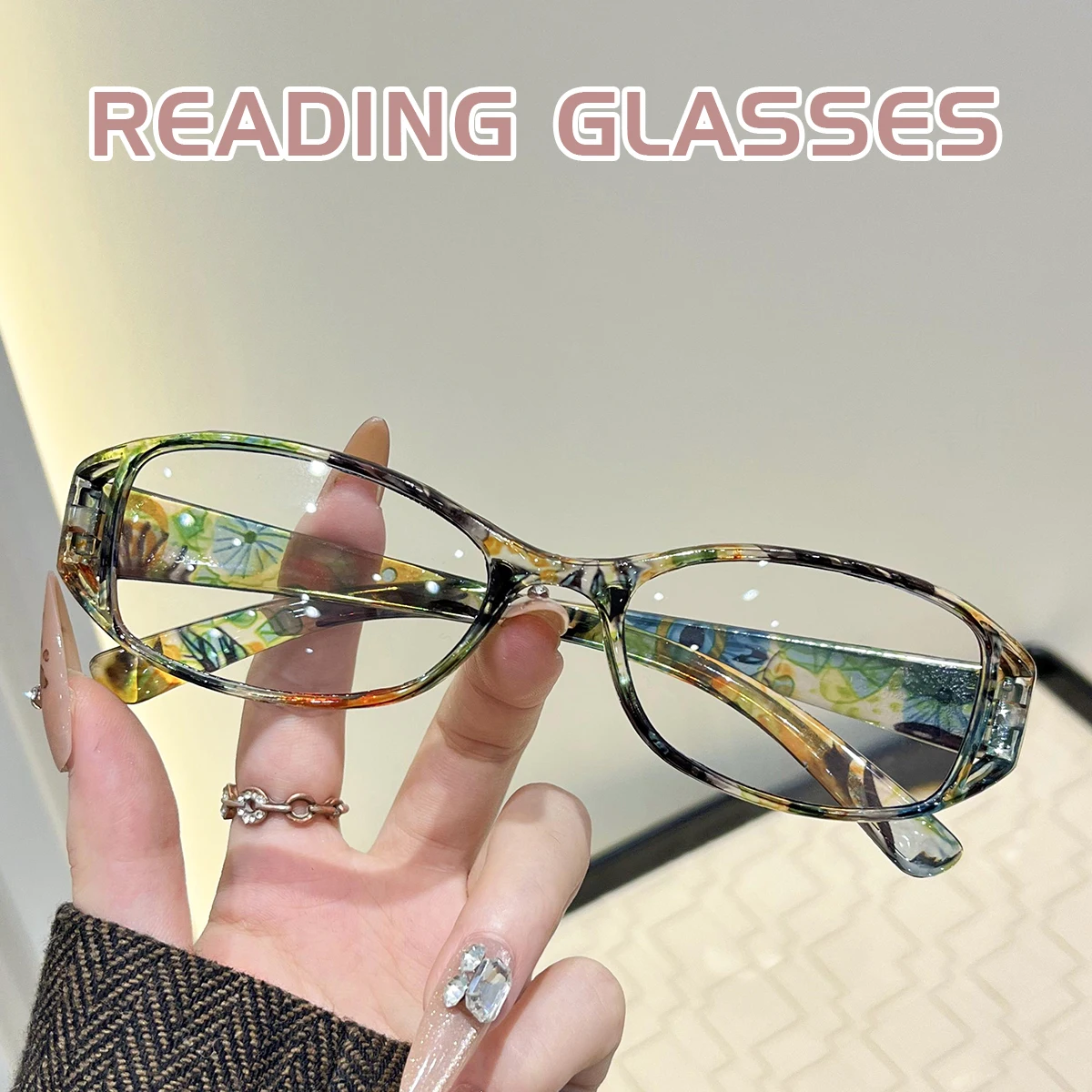 Rectangular Reading Glasses Unique Pattern Fashionable and Temperament Presbyopia Glasses for Men and Women Degree 1.0 to 4.0