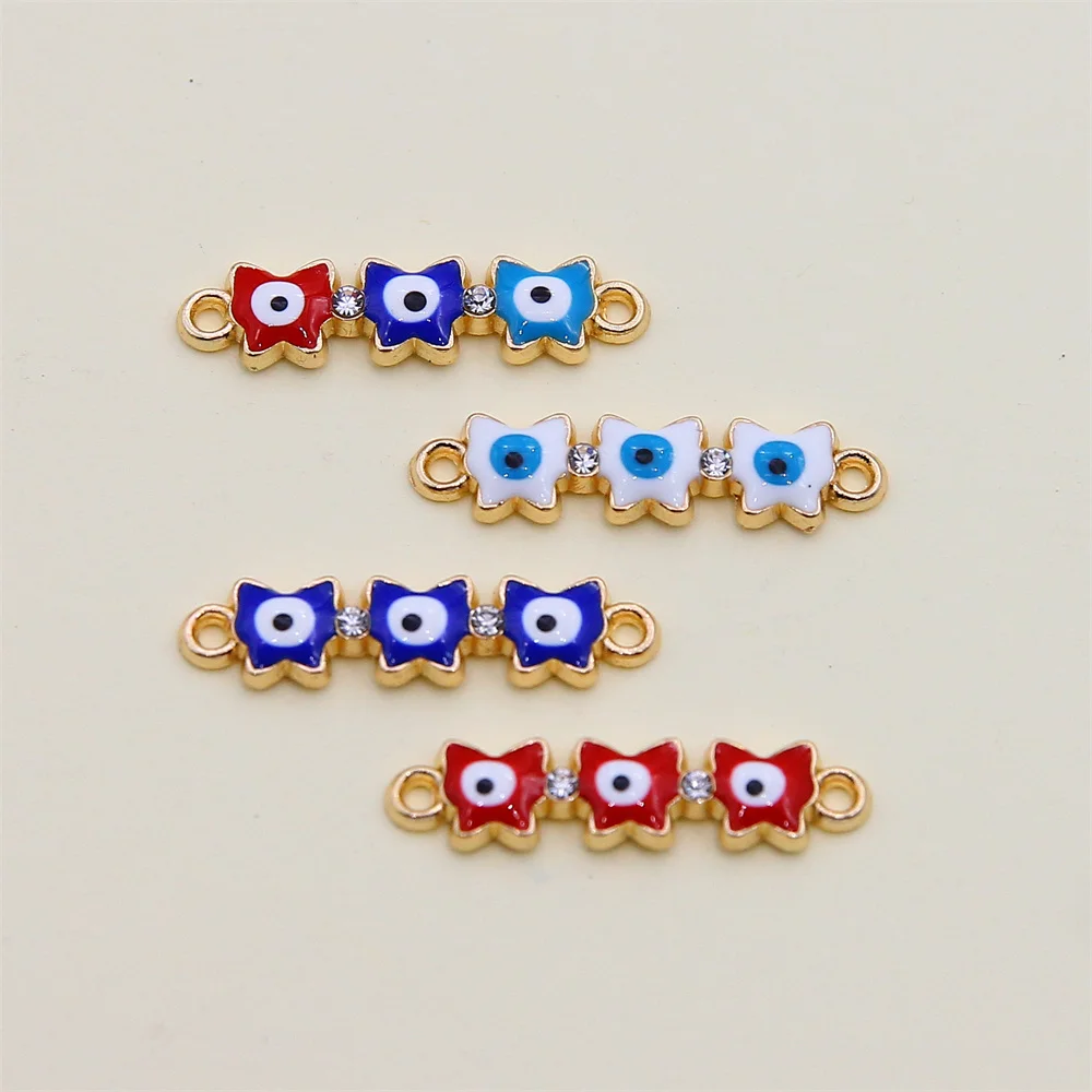 6Pcs Mixed Lucky Blue Eyes Butterfly Connector Charm for Women\'s Bracelet DIY Jewelry Making Accessories Enamel Alloy Pendant