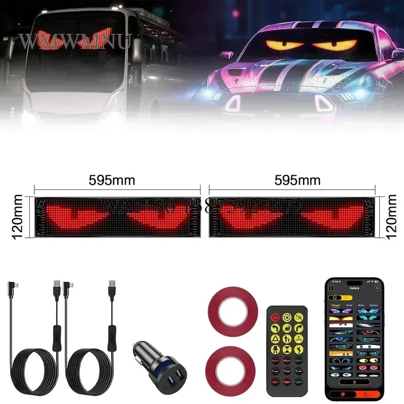 Wmwmnu 16x96 LED 120x595mm Programmable Flexible Display Screen Panel Devil Eyes Lights for Car Truck Windshield