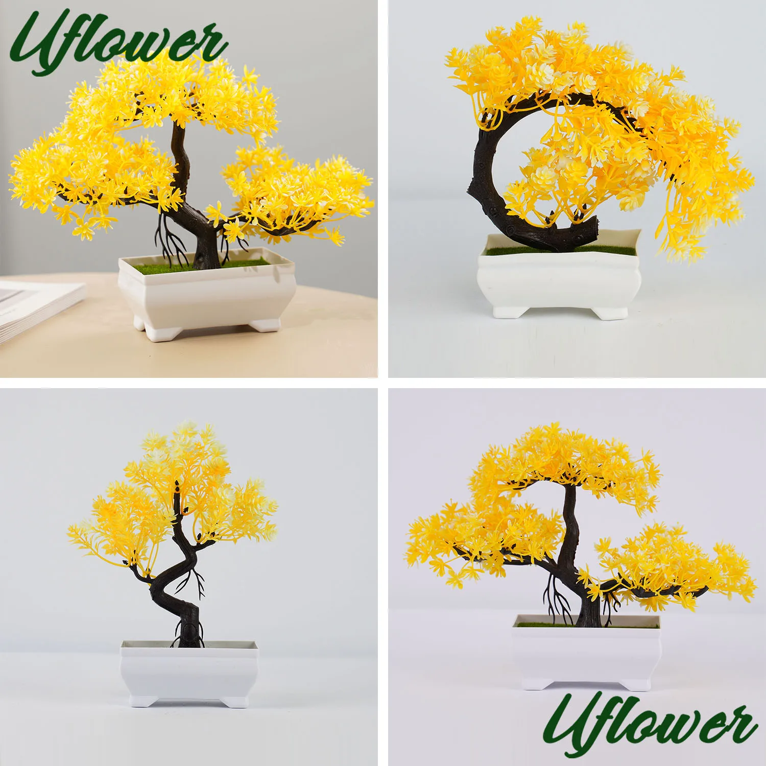 1PC Yellow Desktop Artificial Bonsai DIY Home Garden Outdoor Flowering Green Plant Flower Arrangement Gift Decoration