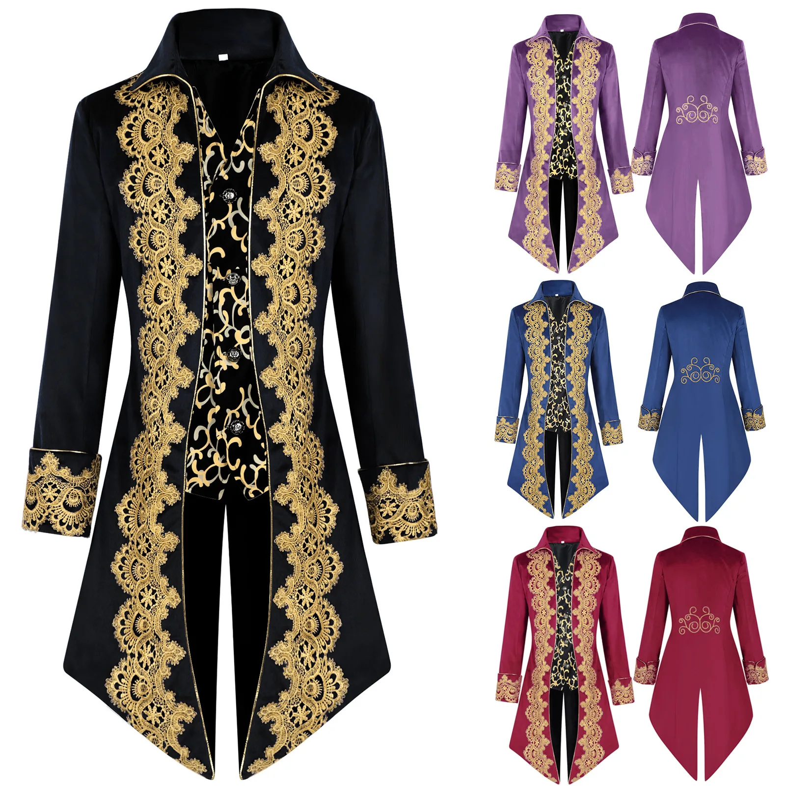 Halloween hombres Vintage Medieval Stand Collar prendas de vestir exteriores disfraces Cosplay la era victoriana chaquetas de un solo pecho Steampunk