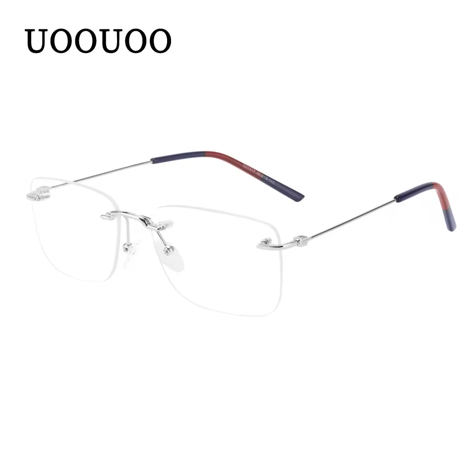 

UOOUOO Anti blue light glasses men rimless optical frame square shape computer eyeglasses gaming eyewear frame customized