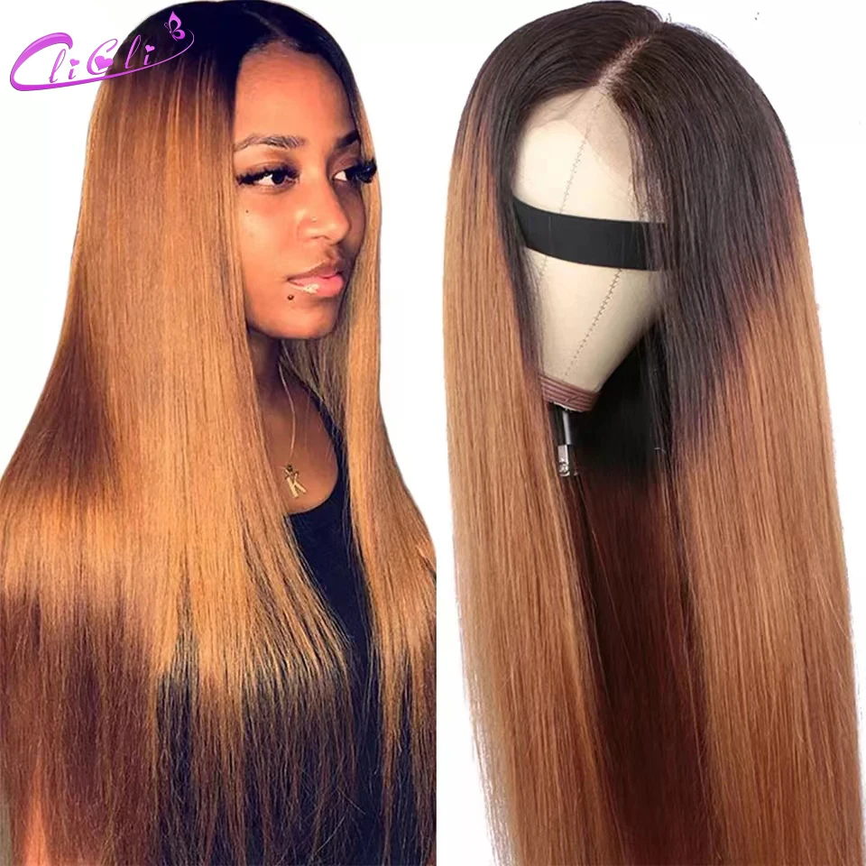 

1B 30 Bone Straight Wig Ombre Honey Blonde Human Hair Wigs 13x4 Transparent Lace Frontal Wig 1B 27 Colored Glueless Indian Wigs