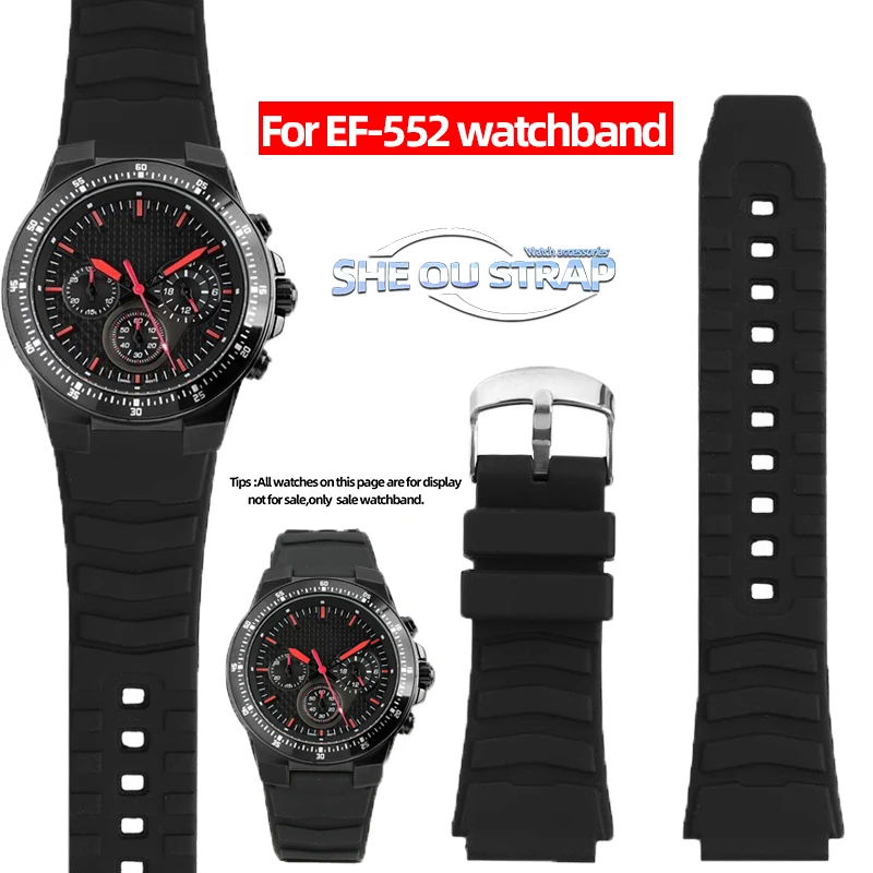 waterproof Silica gel For Casio EDIFICE EF-552 Watchband With Special Flange Watch Chain Accessory 20mm Black With Men's strap