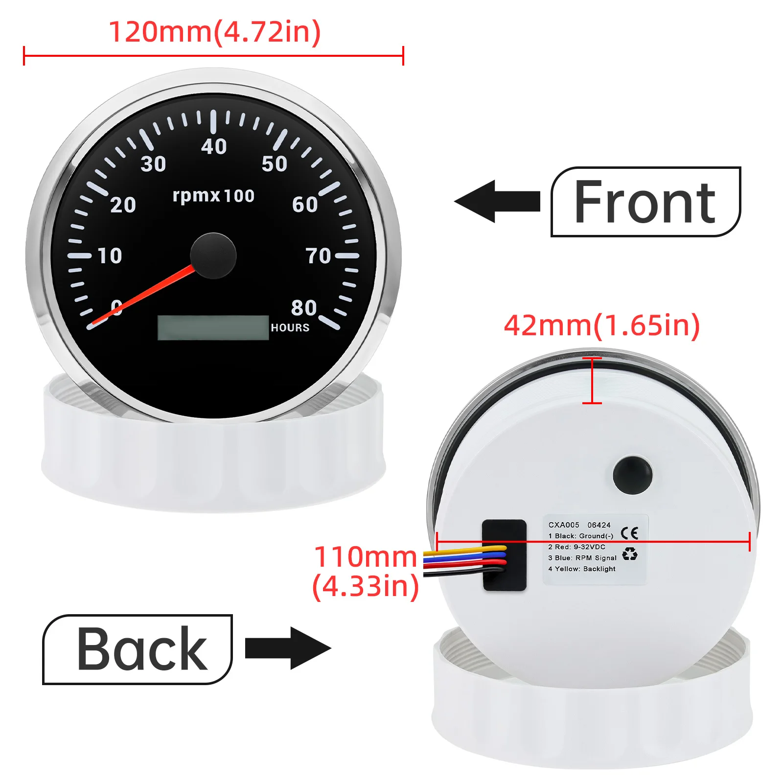 Picture 6: RYSJM 110mm 2 Gauge Set GPS Speedometer Tachometer KMH MPH RPM with 7 Colors Backlight Waterproof Combination Table for 12V 24V