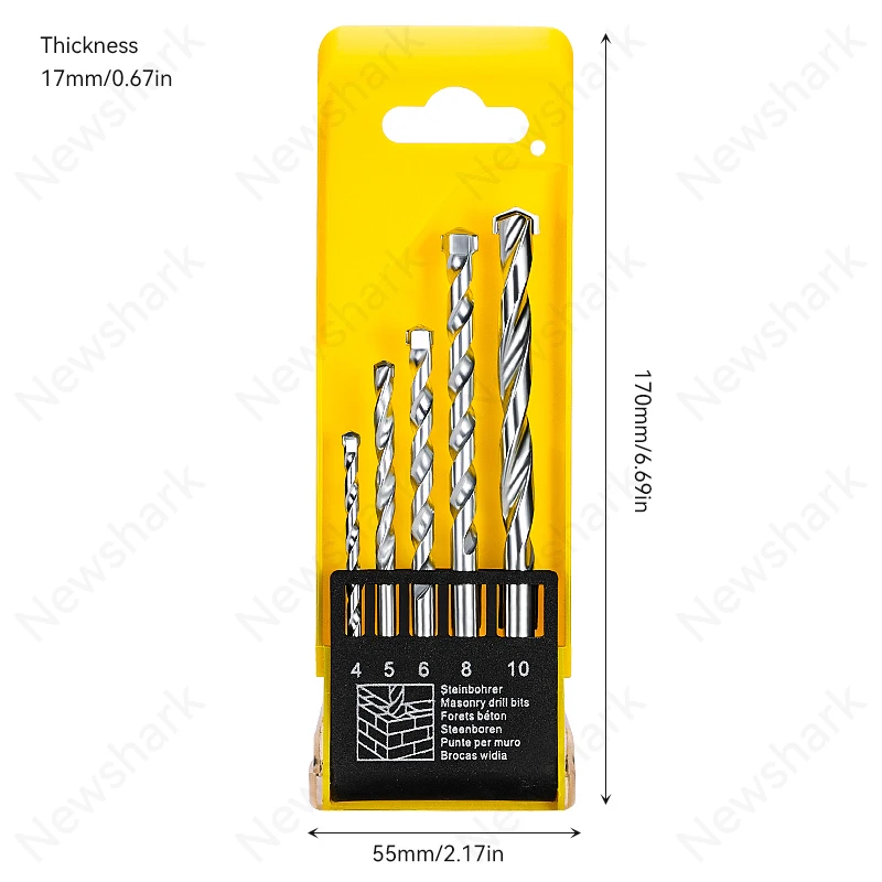建設ドリルビット 5 個セット、木工ドリルビット木工リーミングコンクリートレンガ電動工具 4/5/6/8/10 ミリメートル