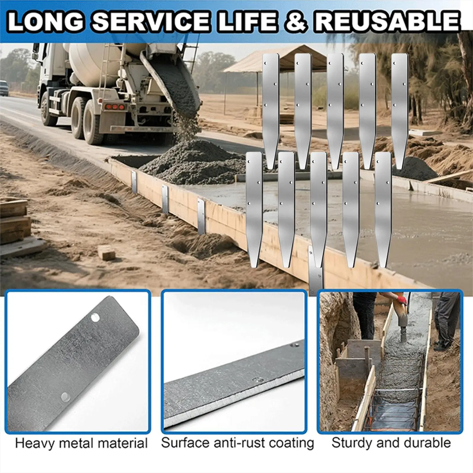 

10Pcs Flat Steel Stakes for Concrete Forms Easy to Install Concrete Stakes