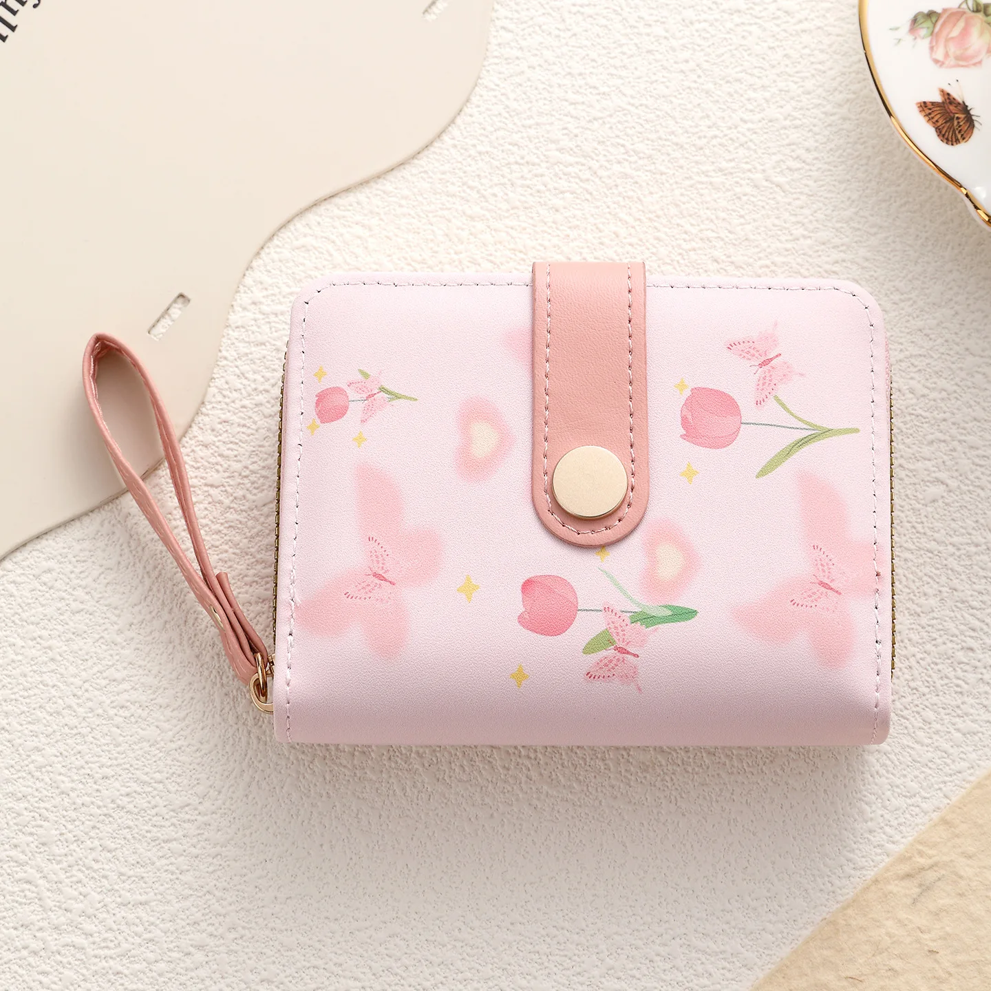 Cute Floral Bow Women Wallets PU Leather Female Purse Multi-Cards Holder Coin Short Wallets Slim Small Wallet