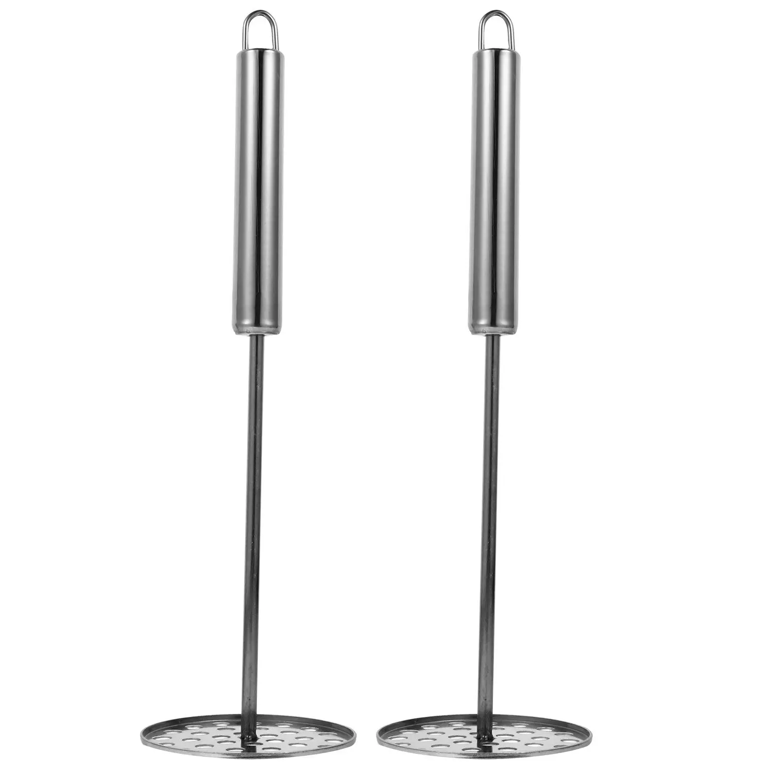 

2pcs Portable Potato Presser Long Handle Silver Manual Masher For Kitchen Vegetable Fruit Stainless Steel Ricer Household Food