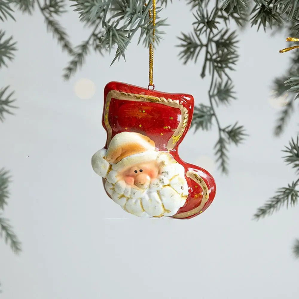 Retro Santa Claus Red Pottery Pendant Handcrafted Exquisite Christmas Tree Hanging Ornaments Cartoon Merry Christmas Decoration